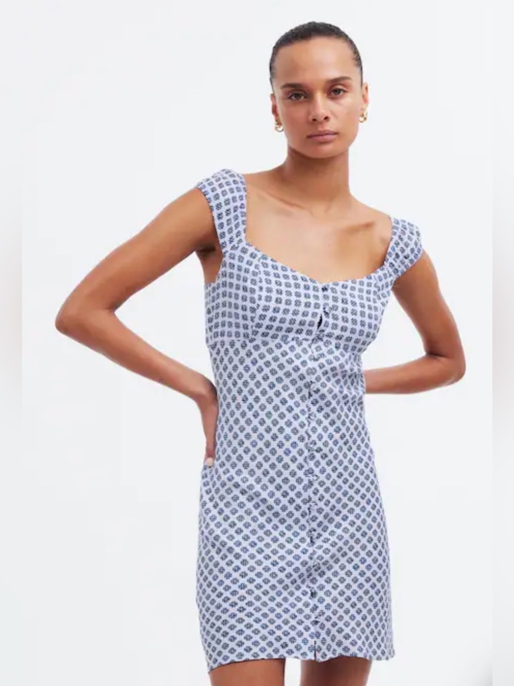 Madewell Cap-Sleeve Button-Front Mini Dress in Geometric Print. Size 8